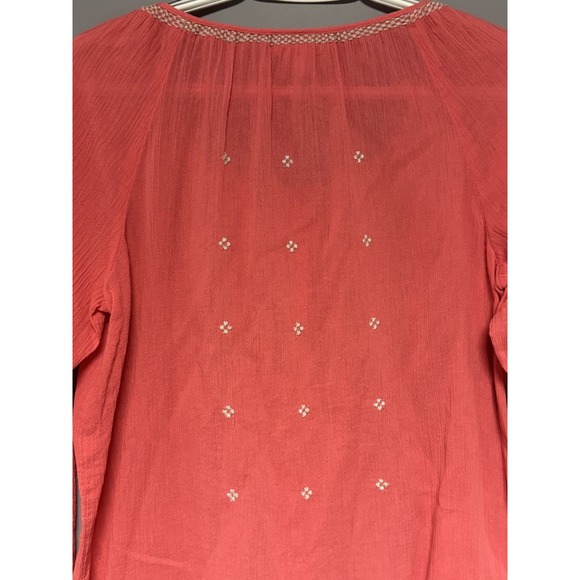 J. Jill Women's Petite XS‎ Coral Gauzy Embroidered Button Up Top Beach Boho - Picture 8 of 8